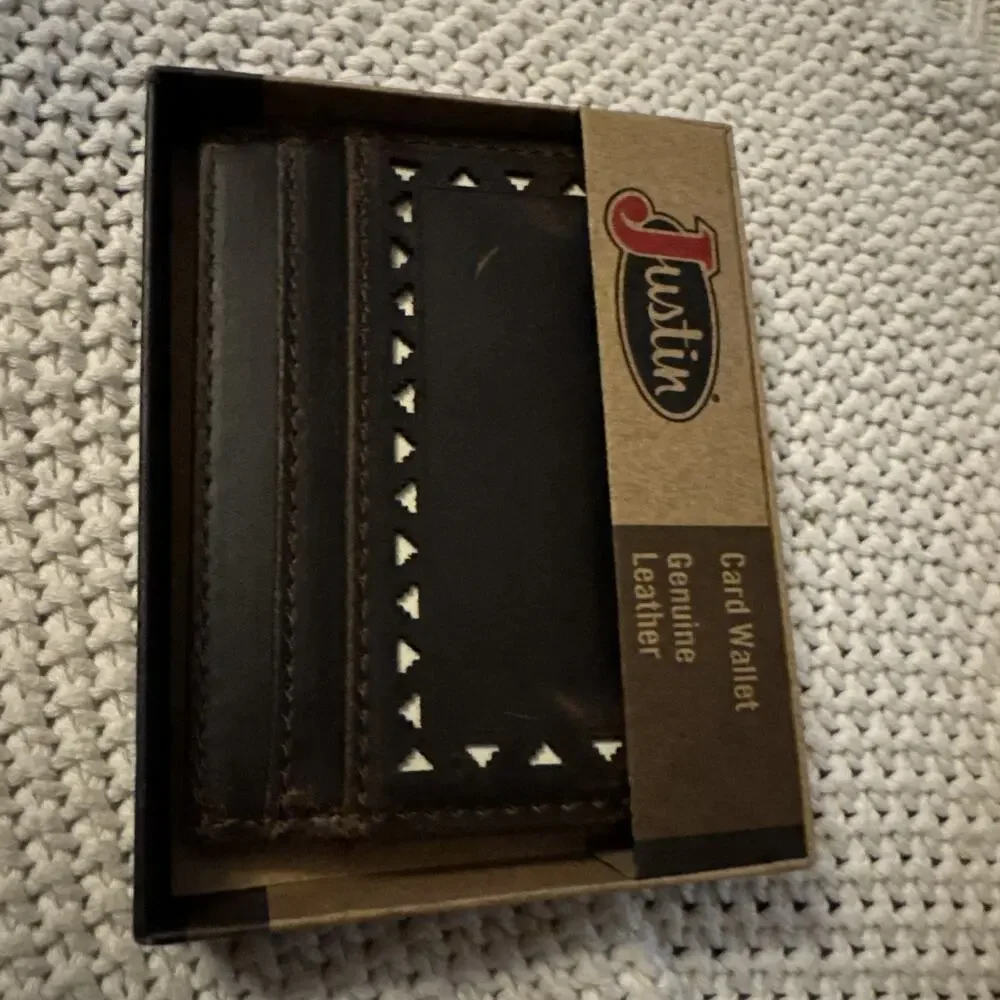 Justin Card Wallet Genuine Leather Money Clip Laser Cut Aztec Pattern NIB